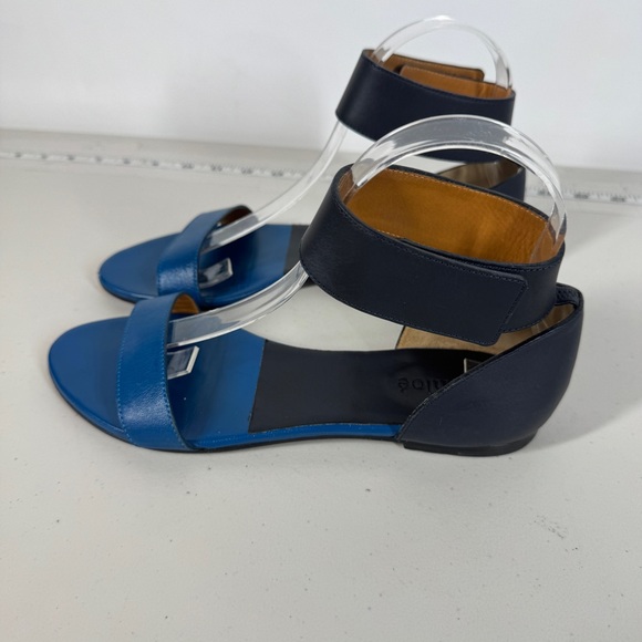 Chloé Gala Two Tone Blue Leather Ankle Strap Sandals Size 37.5 Classic Summer - Picture 11 of 16